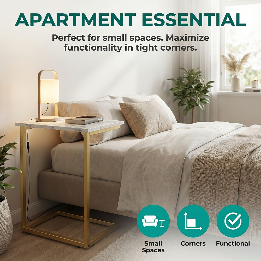 Side Table Rolling C-Shaped Metal Frame and Three Surface Finishes with Model-Specific Finish and Structure Options