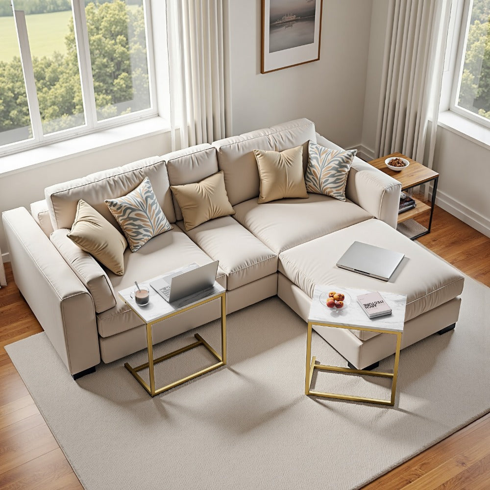 Side Table Rolling C-Shaped Metal Frame and Three Surface Finishes with Model-Specific Finish and Structure Options