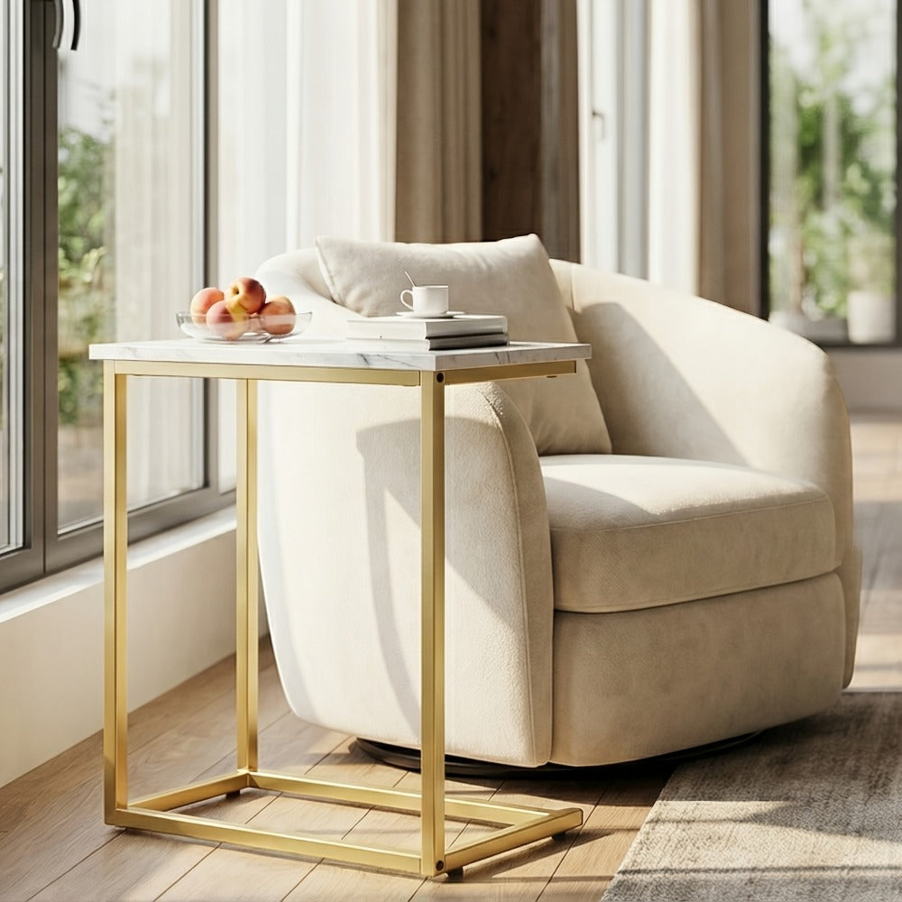 Side Table Rolling C-Shaped Metal Frame and Three Surface Finishes with Model-Specific Finish and Structure Options