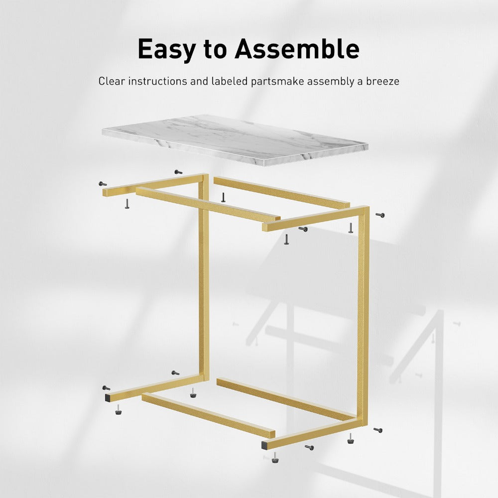 Side Table Rolling C-Shaped Metal Frame and Three Surface Finishes with Model-Specific Finish and Structure Options