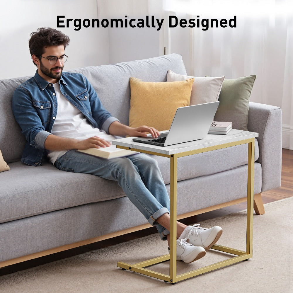 Side Table Rolling C-Shaped Metal Frame and Three Surface Finishes with Model-Specific Finish and Structure Options