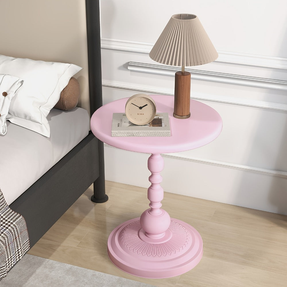 Side Table Round Metal Design for Indoor or Outdoor Placement in Black and White Finish Options