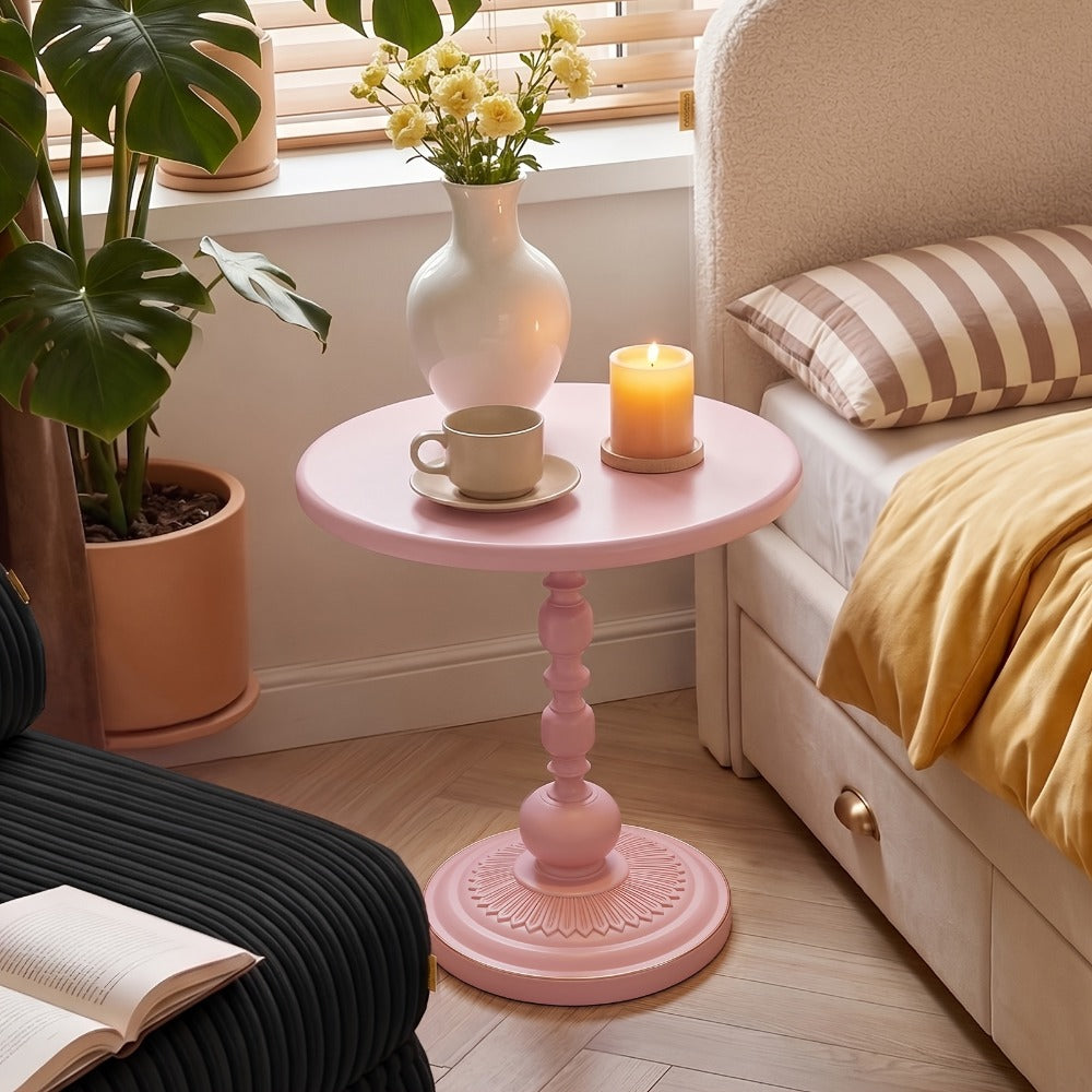 Side Table Round Metal Design for Indoor or Outdoor Placement in Black and White Finish Options