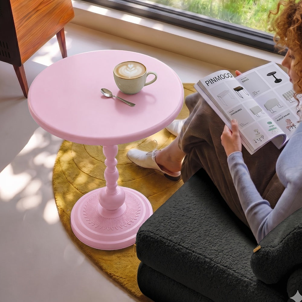 Side Table Round Metal Design for Indoor or Outdoor Placement in Black and White Finish Options