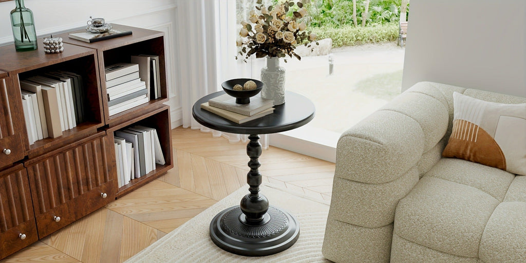 Side Table Round Metal Design for Indoor or Outdoor Placement in Black and White Finish Options