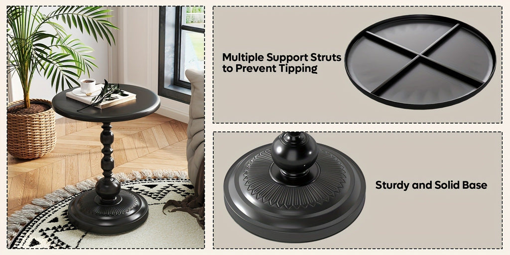 Side Table Round Metal Design for Indoor or Outdoor Placement in Black and White Finish Options