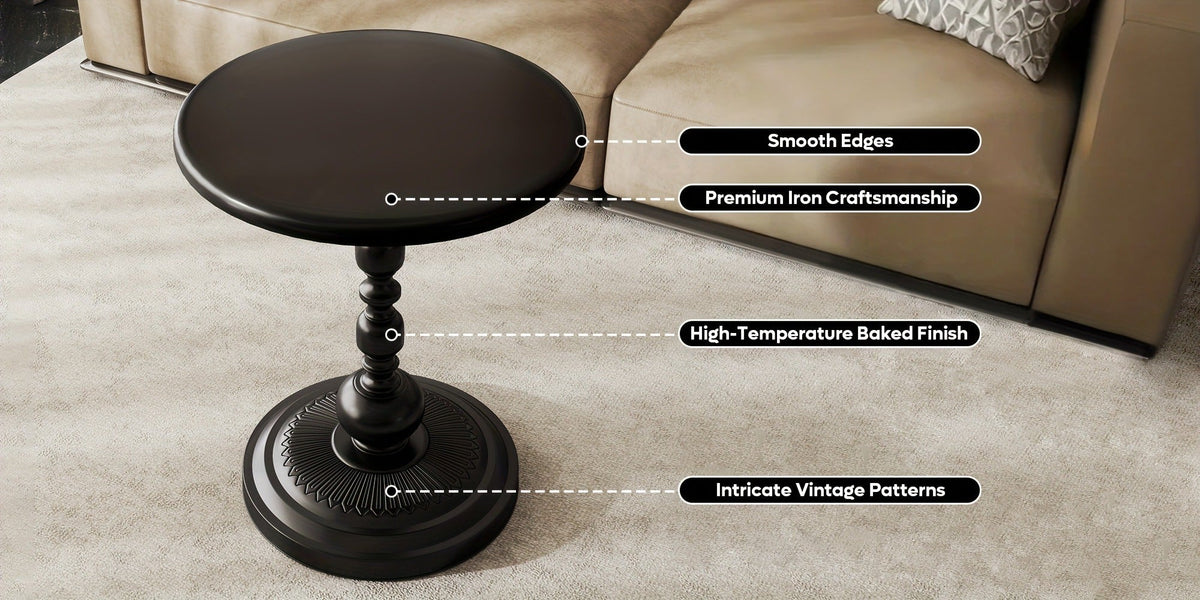Side Table Round Metal Design for Indoor or Outdoor Placement in Black and White Finish Options