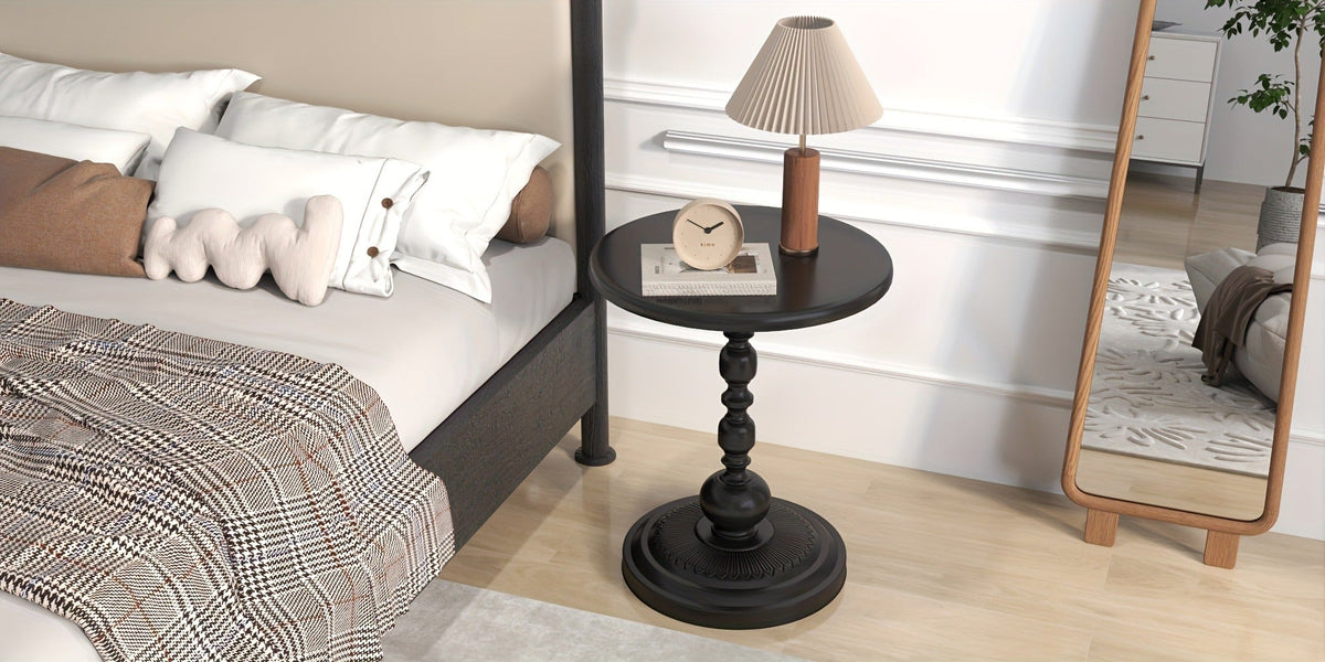 Side Table Round Metal Design for Indoor or Outdoor Placement in Black and White Finish Options