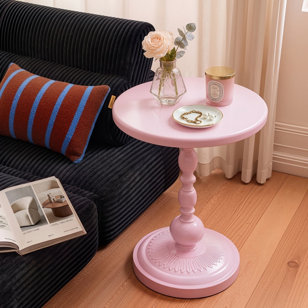 Side Table Round Metal Design for Indoor or Outdoor Placement in Black and White Finish Options