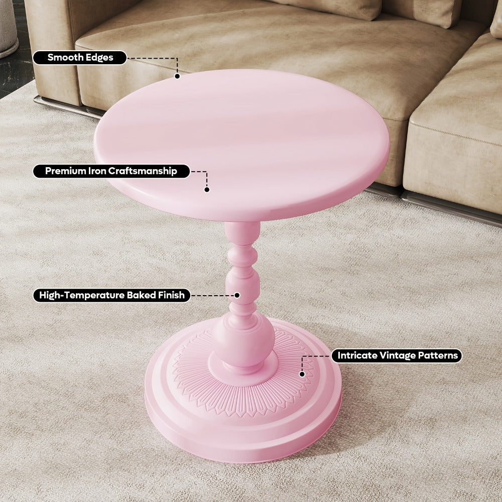 Side Table Round Metal Design for Indoor or Outdoor Placement in Black and White Finish Options