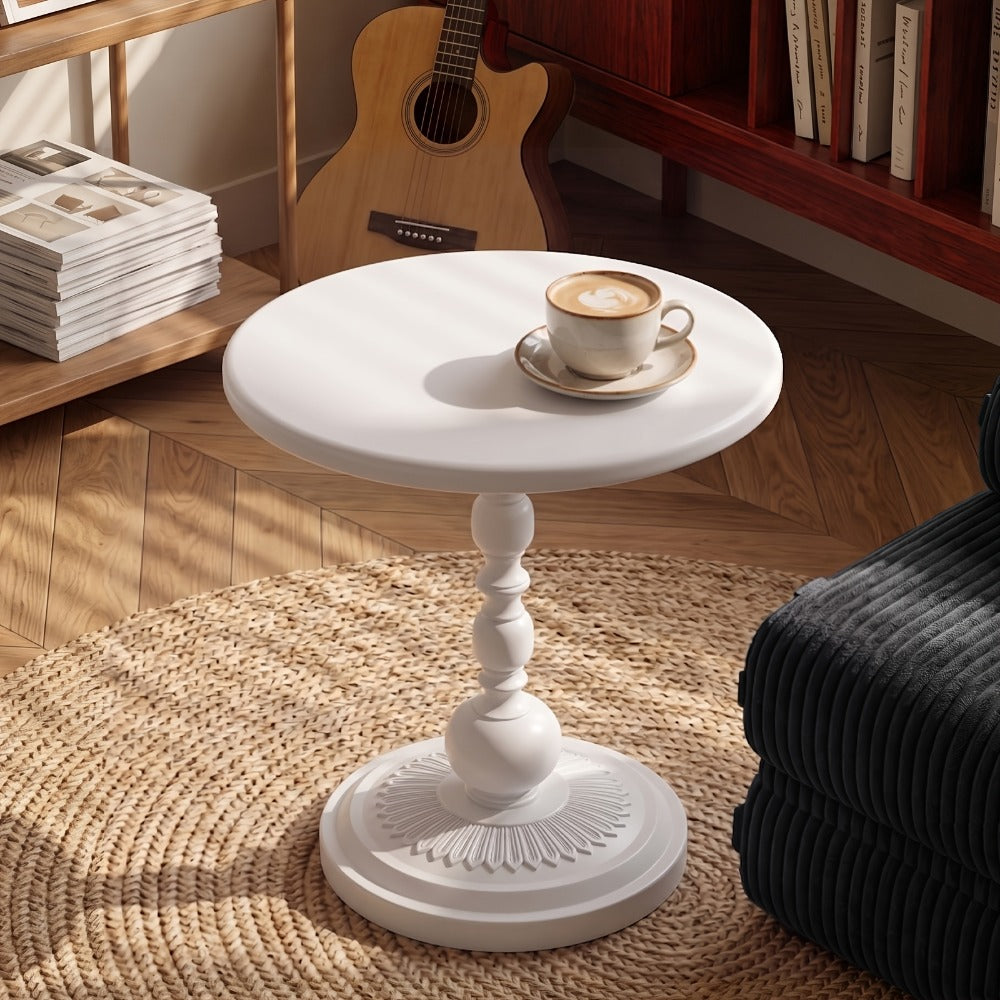 Side Table Round Metal Design for Indoor or Outdoor Placement in Black and White Finish Options