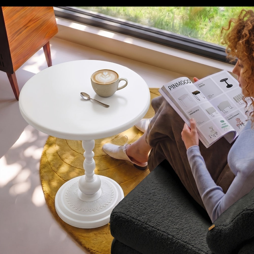Side Table Round Metal Design for Indoor or Outdoor Placement in Black and White Finish Options