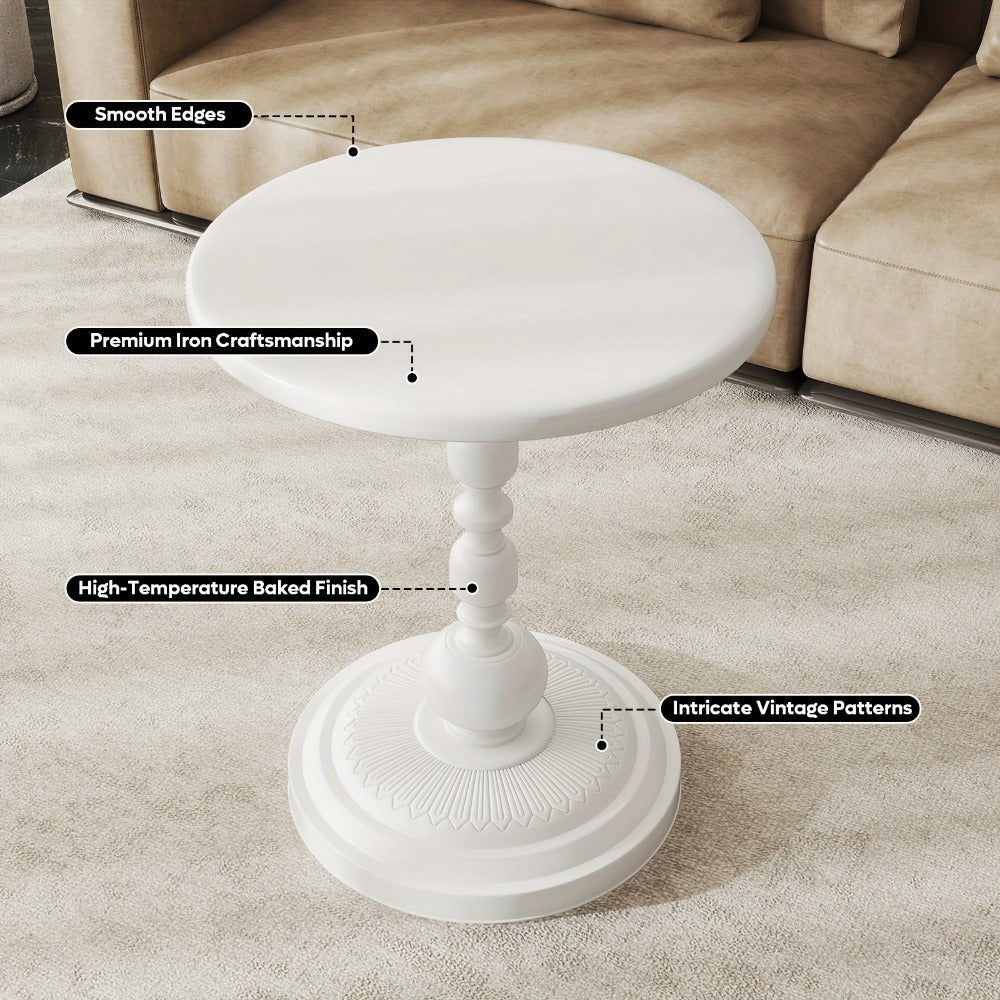 Side Table Round Metal Design for Indoor or Outdoor Placement in Black and White Finish Options
