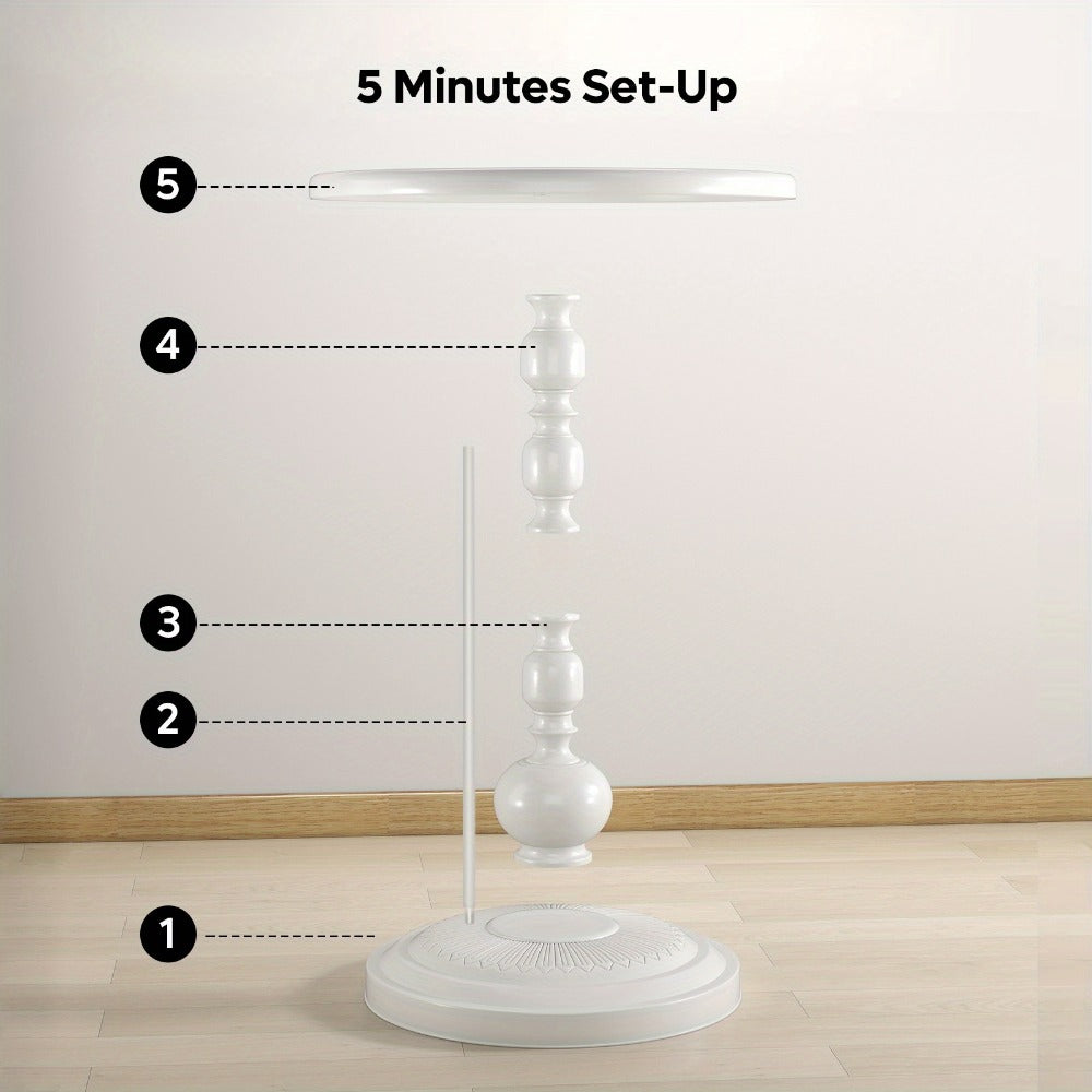 Side Table Round Metal Design for Indoor or Outdoor Placement in Black and White Finish Options