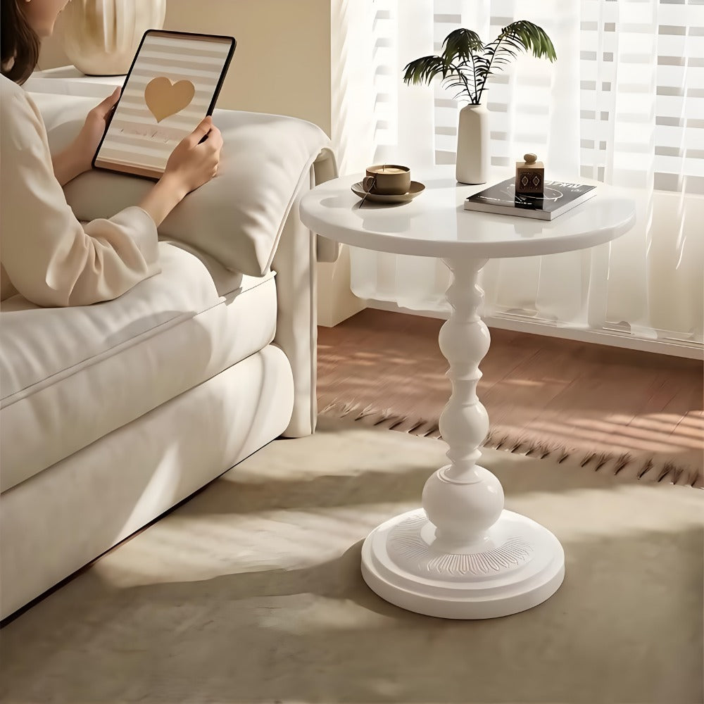 Side Table Round Metal Design for Indoor or Outdoor Placement in Black and White Finish Options