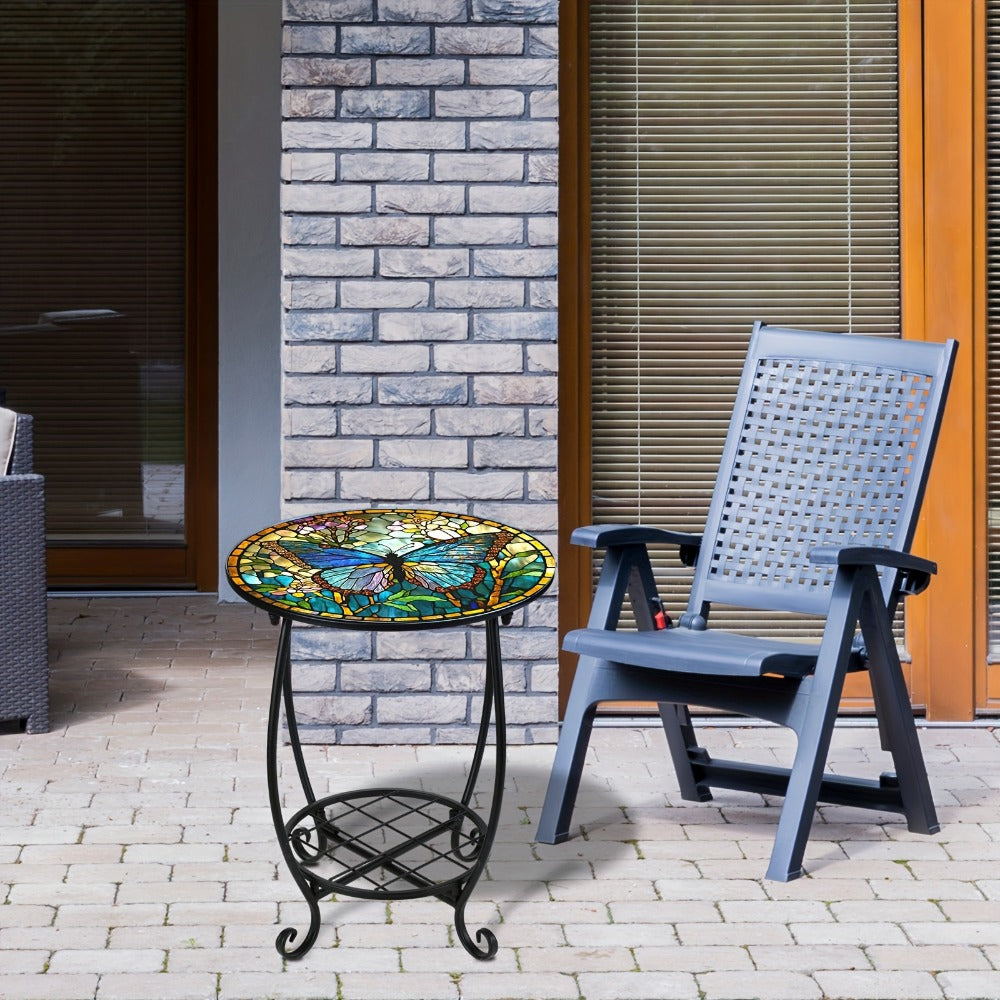 Round Outdoor Side Table, Adirondack Side Table for Outdoor Serving and Relaxation