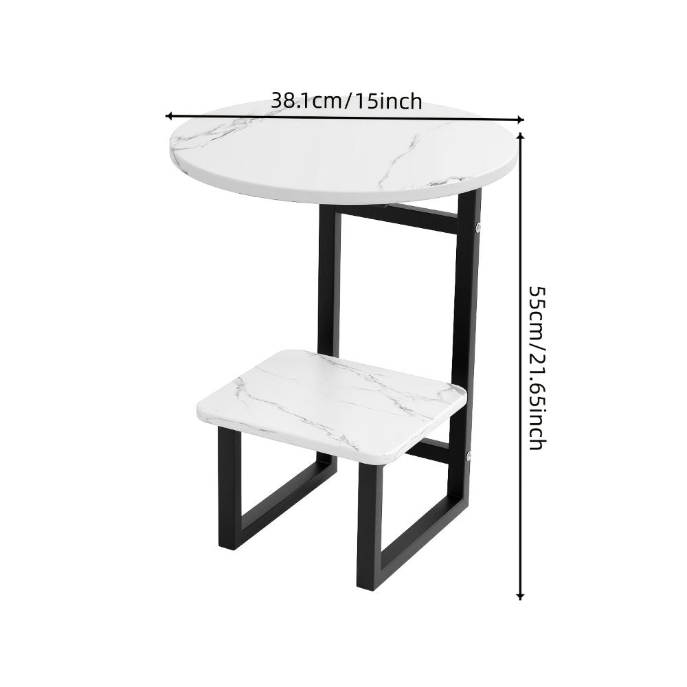 Outdoor Side Table by Furn Mivo, Round Metal Frame Design with Faux Stone Top and Seven Finish Options