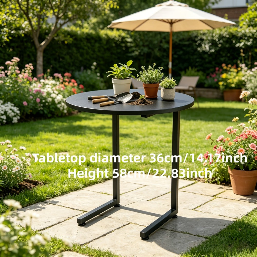 Outdoor Side Table by Furn Mivo, Round Metal Frame Design with Faux Stone Top and Seven Finish Options