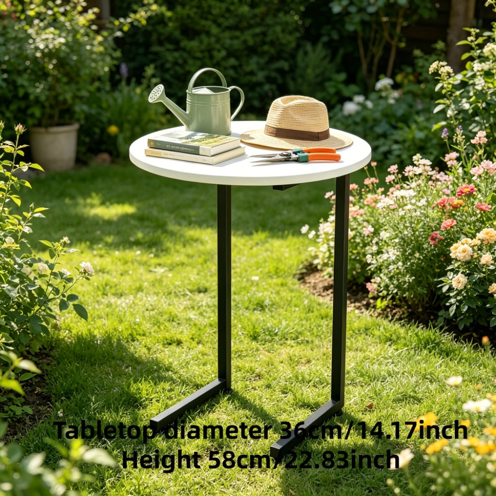 Outdoor Side Table by Furn Mivo, Round Metal Frame Design with Faux Stone Top and Seven Finish Options