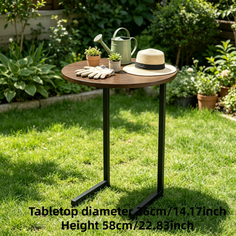 Outdoor Side Table by Furn Mivo, Round Metal Frame Design with Faux Stone Top and Seven Finish Options