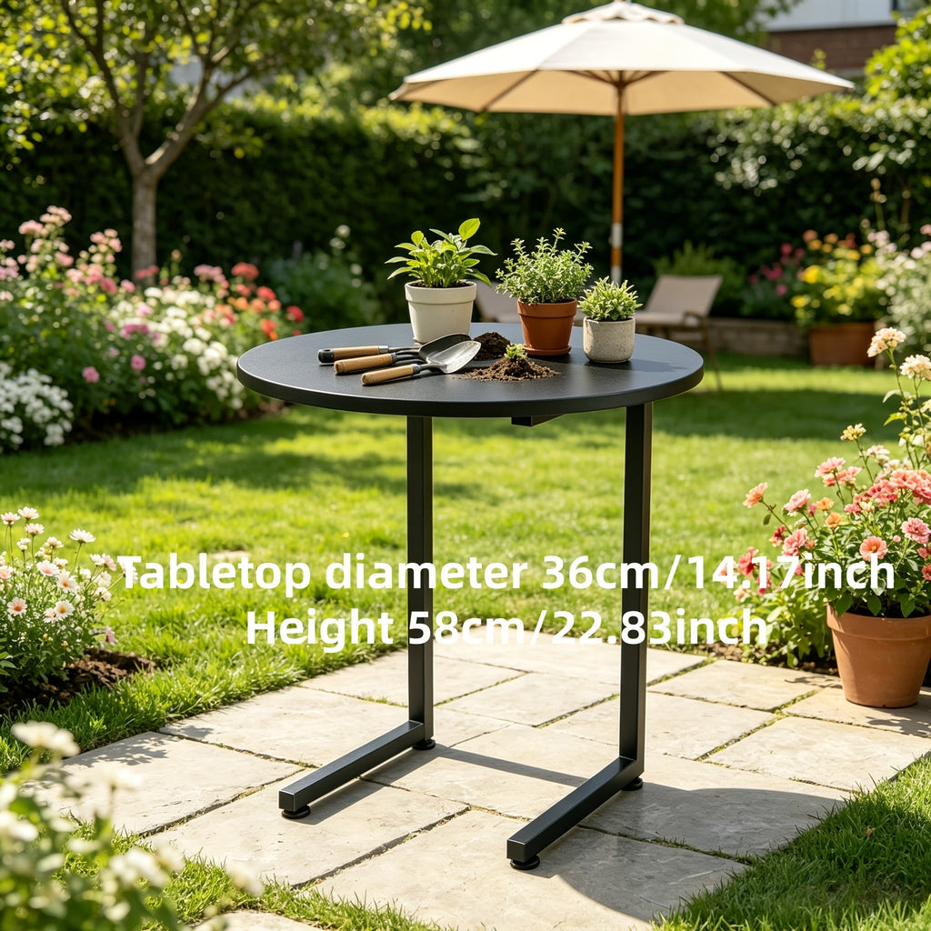 Outdoor Side Table by Furn Mivo, Round Metal Frame Design with Faux Stone Top and Seven Finish Options