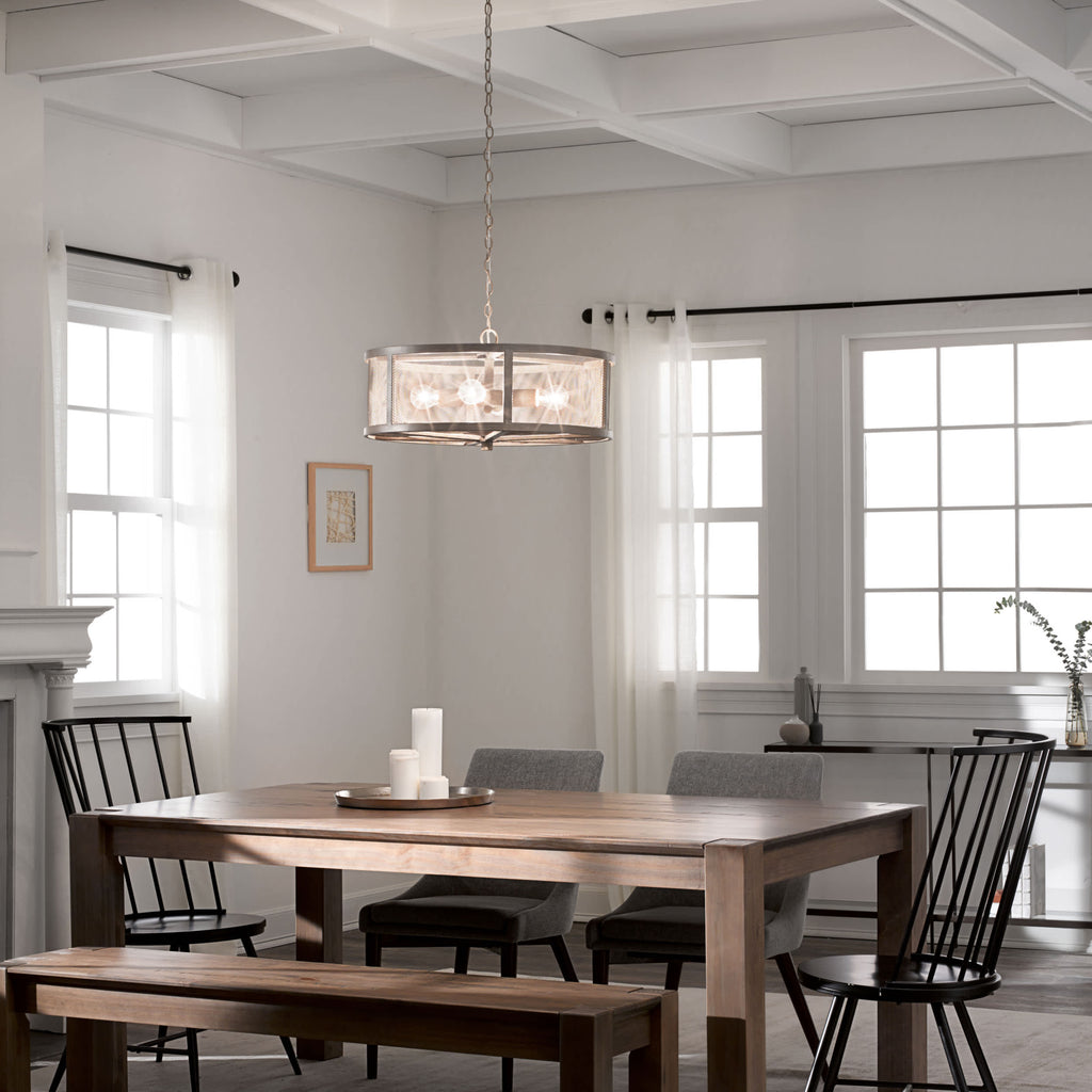 River of Goods Woodgrain-Finish Metal Caged 4-Light Chandelier