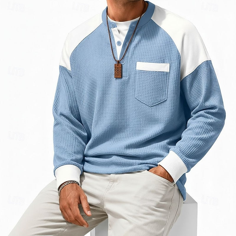 Ashton | Strukturiertes Henley-Shirt mit langen Ärmeln
