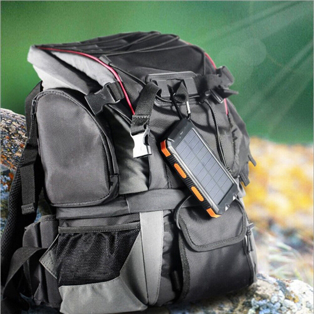 Solar Power Bank for Portable USB Charging, 10000mAh Dual-Port Battery with LED Lights and Built-In Compass