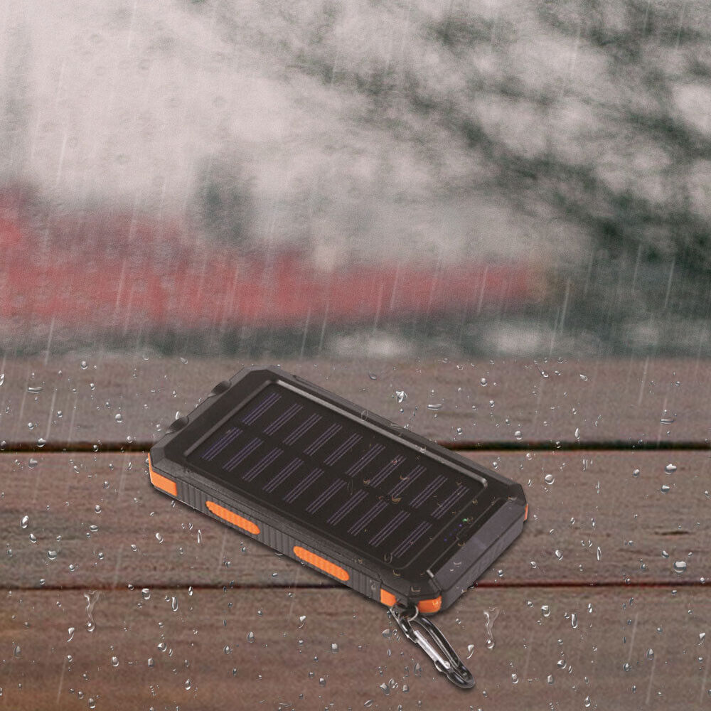 Solar Power Bank for Portable USB Charging, 10000mAh Dual-Port Battery with LED Lights and Built-In Compass