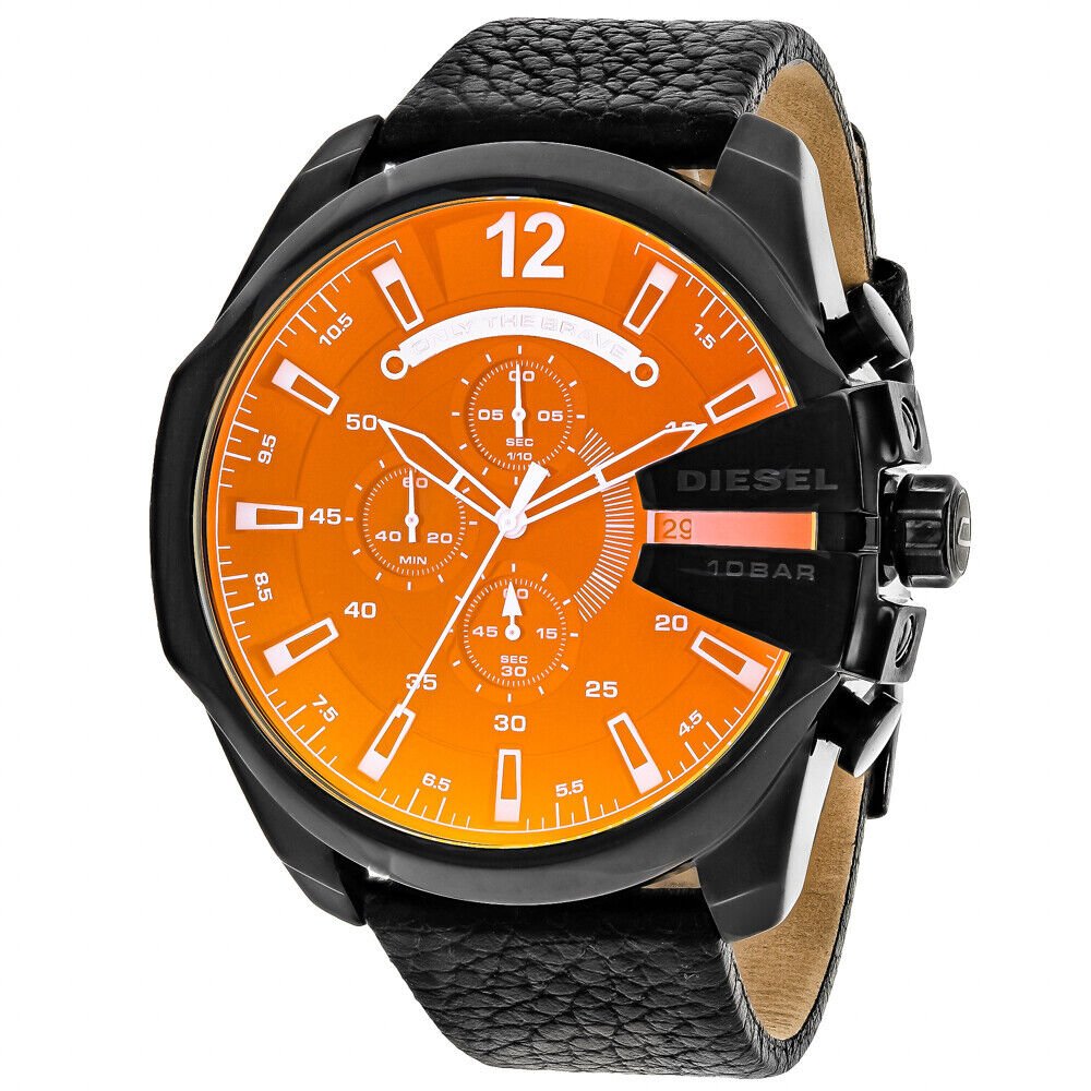 Diesel DZ4323 Mega Chief Chronograph Herrenuhr – Schwarzes Zifferblatt & schwarzes Lederarmband