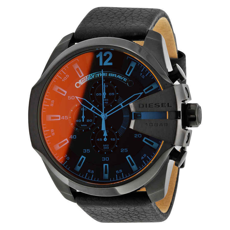 Diesel DZ4323 Mega Chief Chronograph Herrenuhr – Schwarzes Zifferblatt & schwarzes Lederarmband