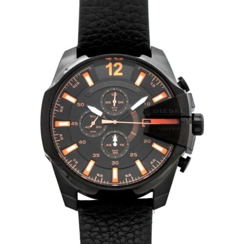 Diesel DZ4291 Mega Chief Chronograph Herrenuhr – Schwarzes Zifferblatt & schwarzes Lederarmband