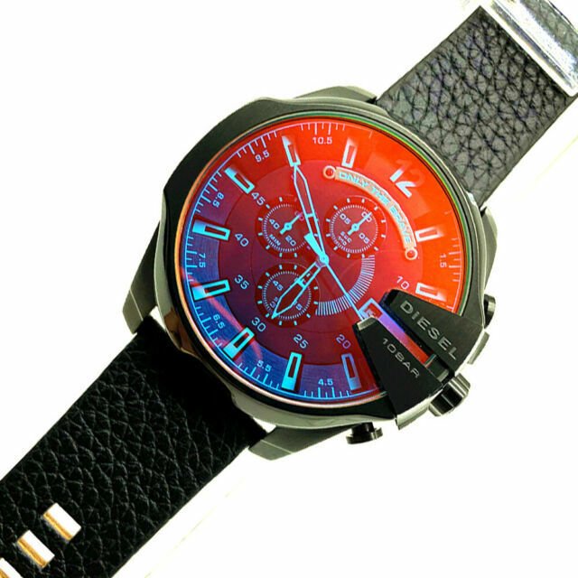 Diesel DZ4323 Mega Chief Chronograph Herrenuhr – Schwarzes Zifferblatt & schwarzes Lederarmband