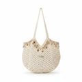 Women's Ivory Crochet Hobo Bag with Gold Coin Trim