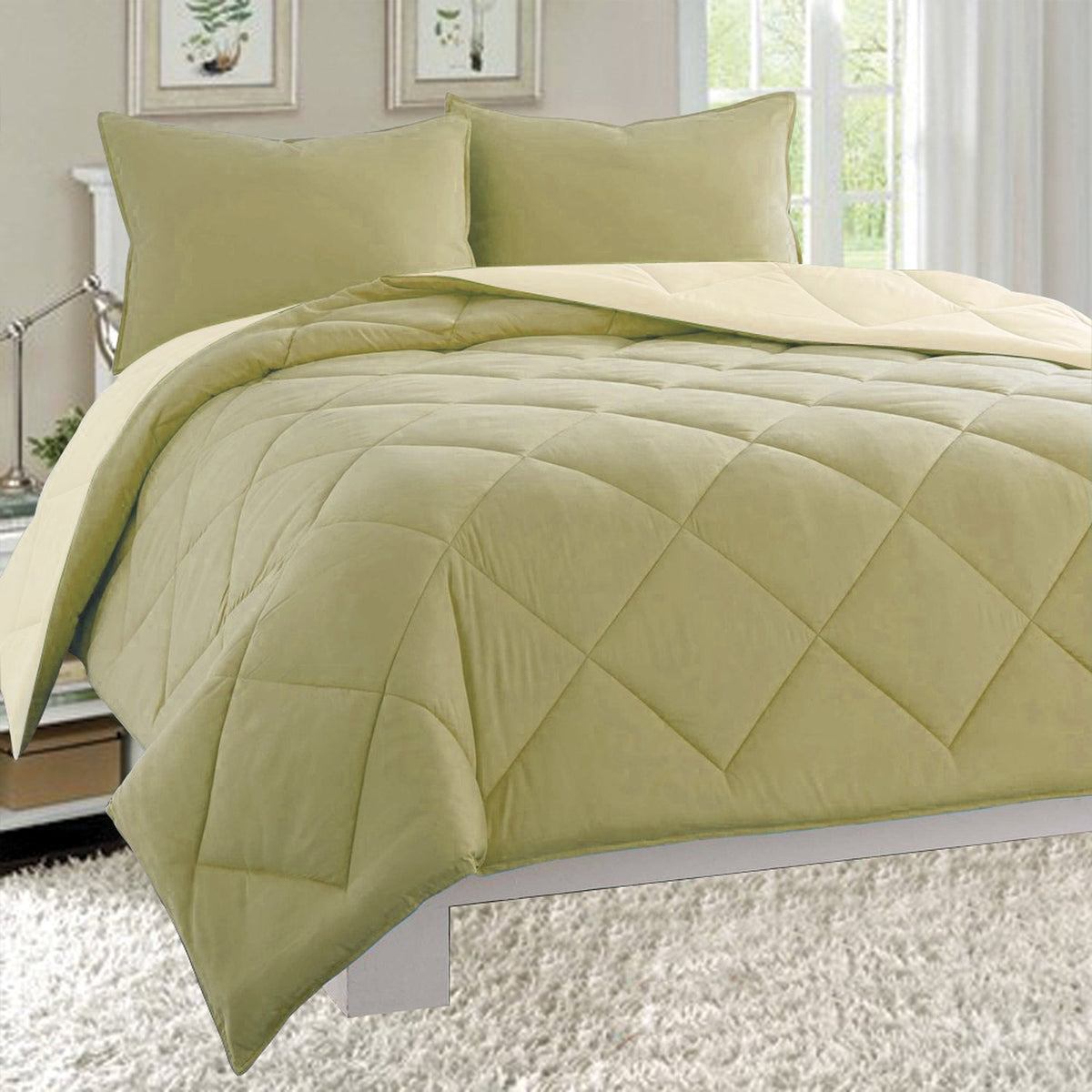 Elegant Comfort 3-Piece Reversible Diamond Stitched Comforter & Shams