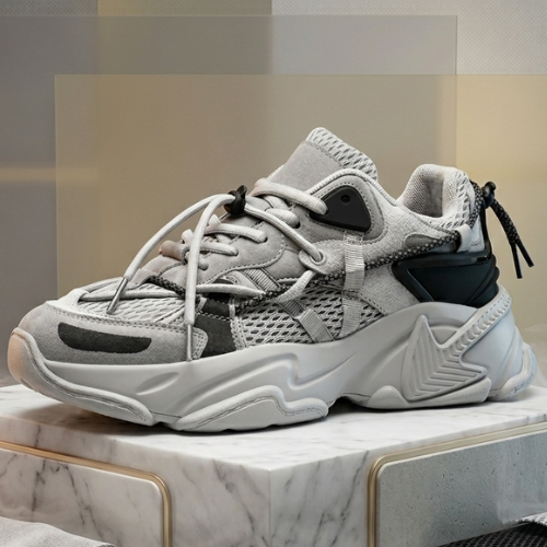 Men's Trail-Inspired Chunky Mesh Trainers – Grey and Black