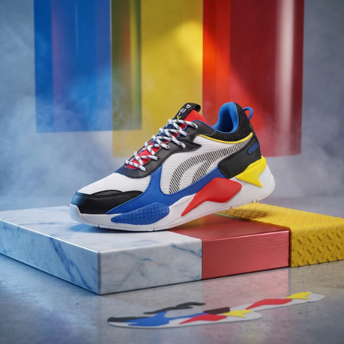 Men's Multi-Coloured Retro Mesh Trainers – White, Blue and Red