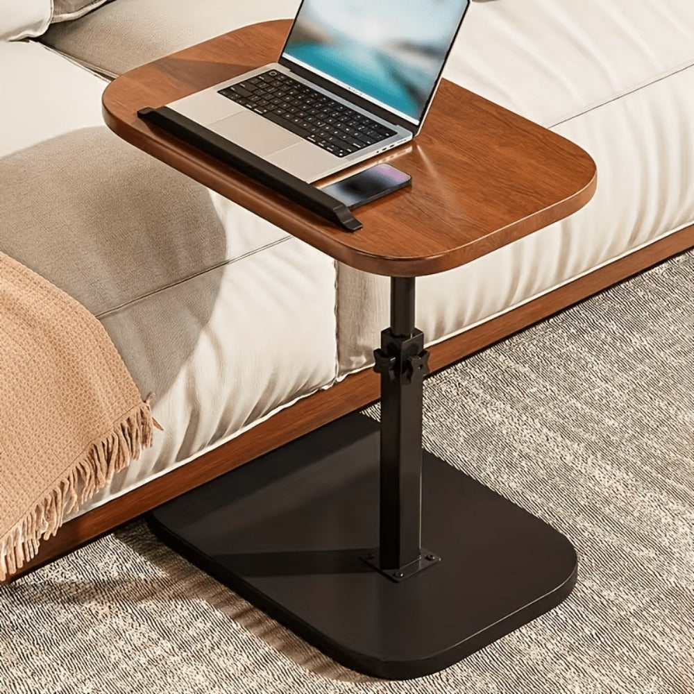 Side Table Adjustable C-Shaped Walnut Tray with Optional Wheels for Living Room and Home Office Use