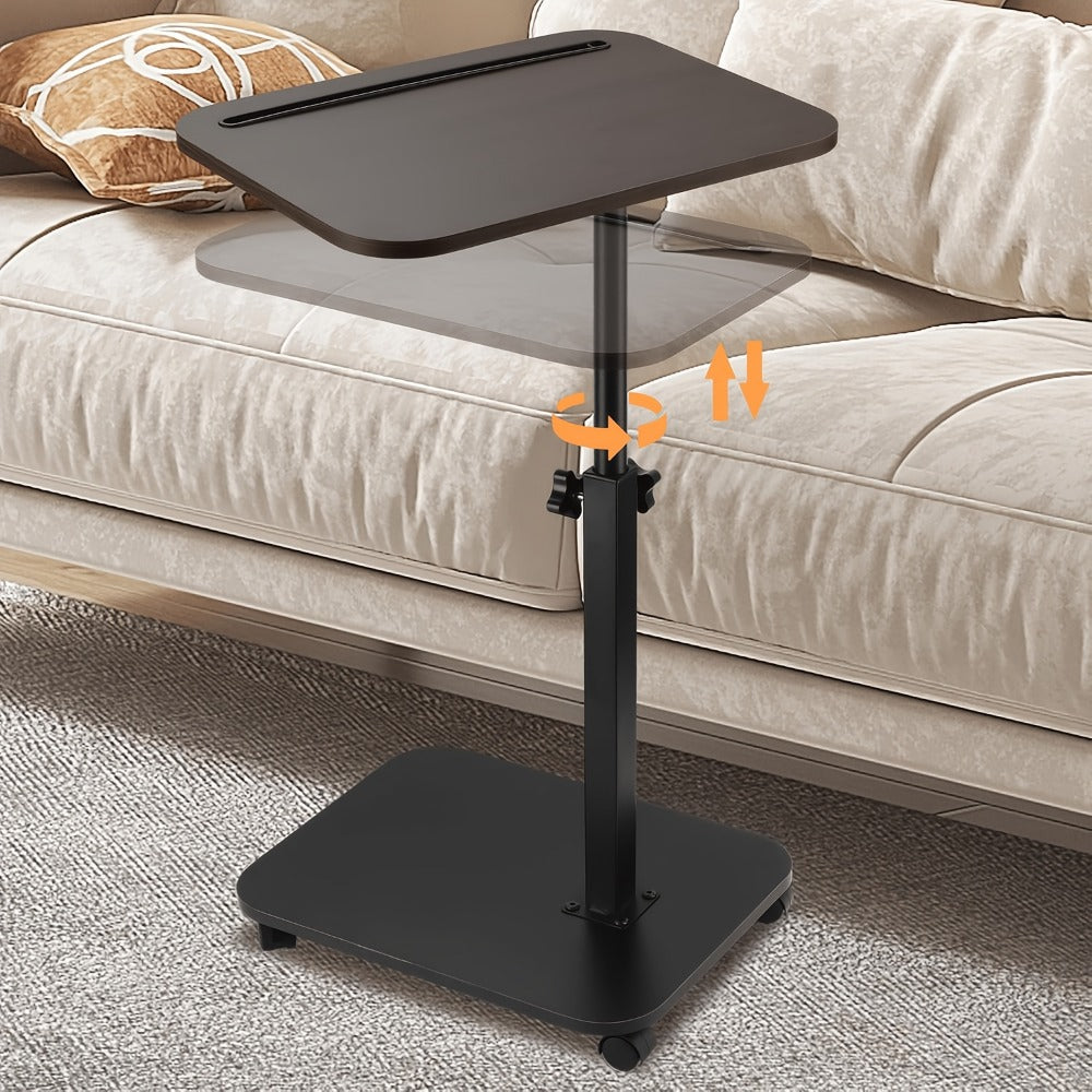 Side Table Adjustable C-Shaped Walnut Tray with Optional Wheels for Living Room and Home Office Use
