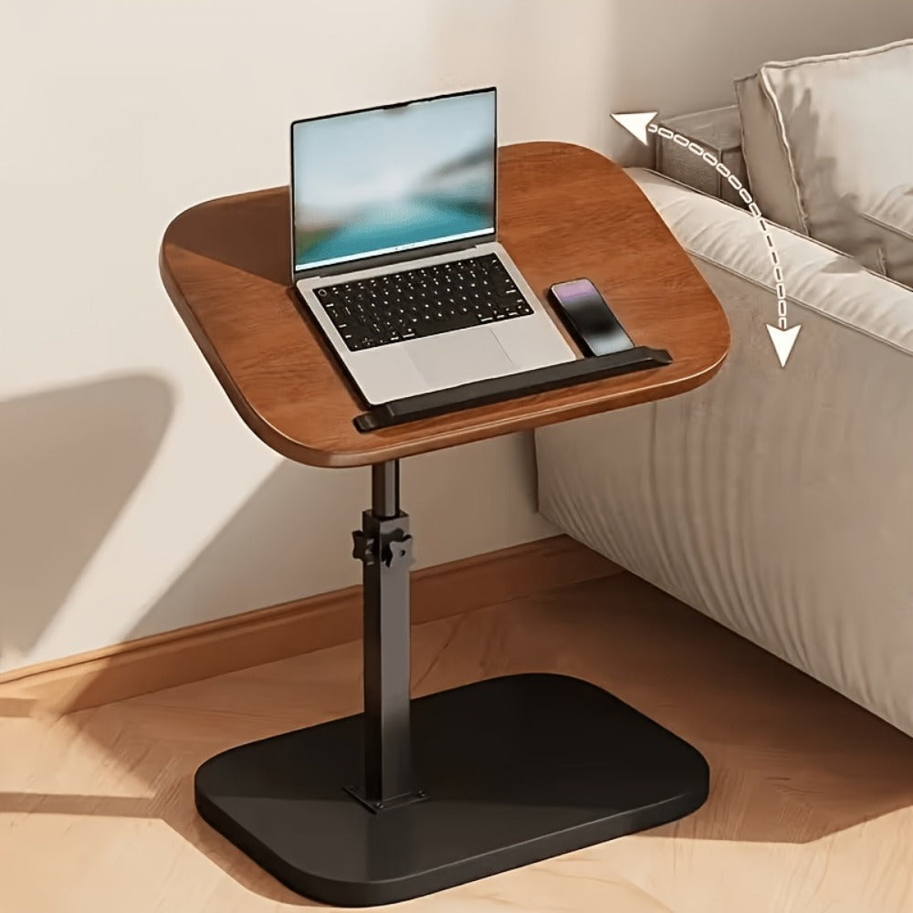 Side Table Adjustable C-Shaped Walnut Tray with Optional Wheels for Living Room and Home Office Use