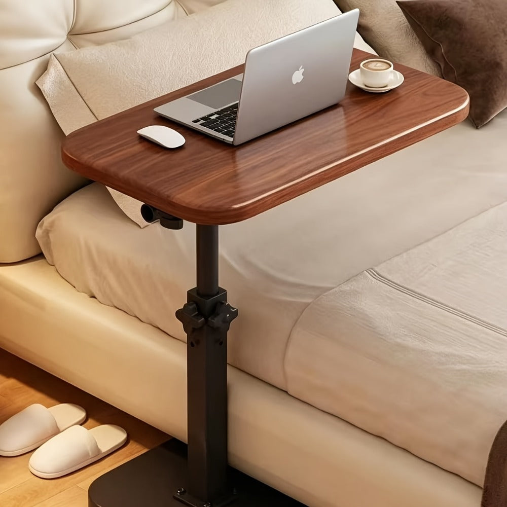 Side Table Adjustable C-Shaped Walnut Tray with Optional Wheels for Living Room and Home Office Use