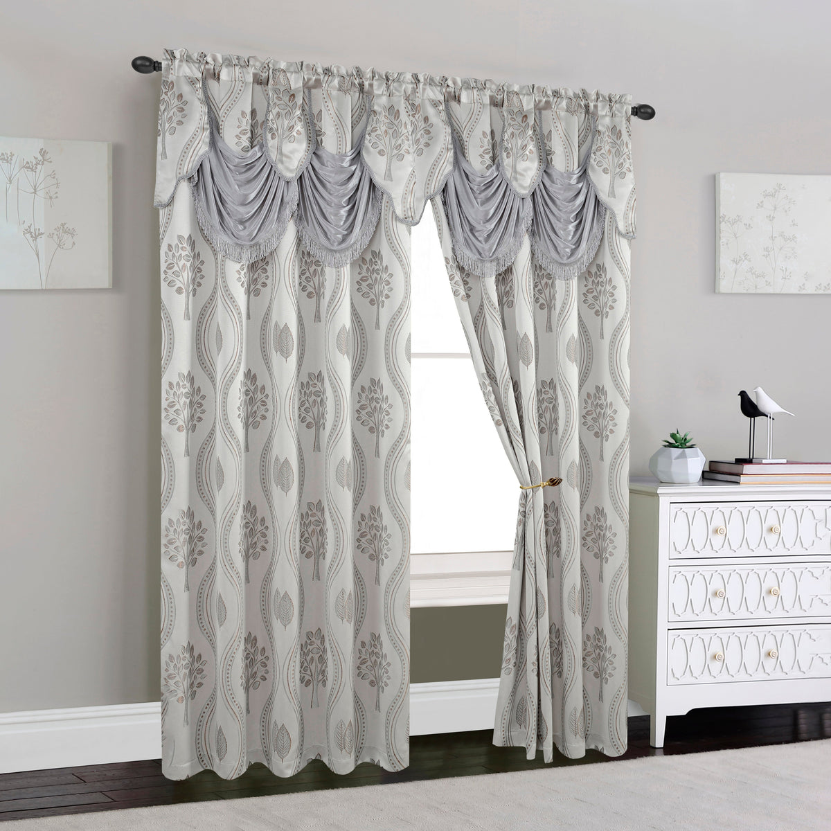 Elegant Comfort Set of 2 Aurora Curtain Panels- Attached Valance - Rod Pocket- 54" W x 84" L
