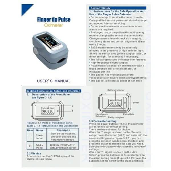 Portable Finger Pulse Oximeter Heart Rate Blood Oxygen Monitor