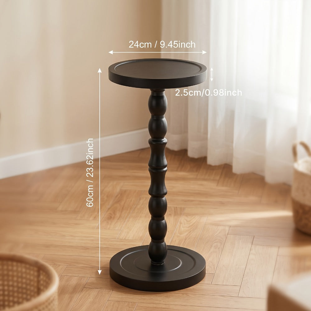 Side Table Small Round Accent Design with Solid Wood Legs in Black and Walnut Finish Options