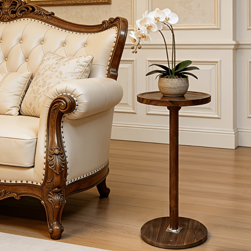 Side Table Small Round Accent Design with Solid Wood Legs in Black and Walnut Finish Options