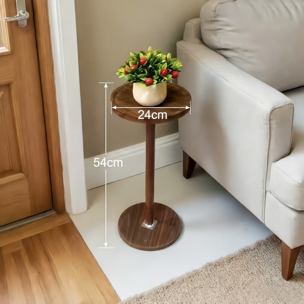 Side Table Small Round Accent Design with Solid Wood Legs in Black and Walnut Finish Options