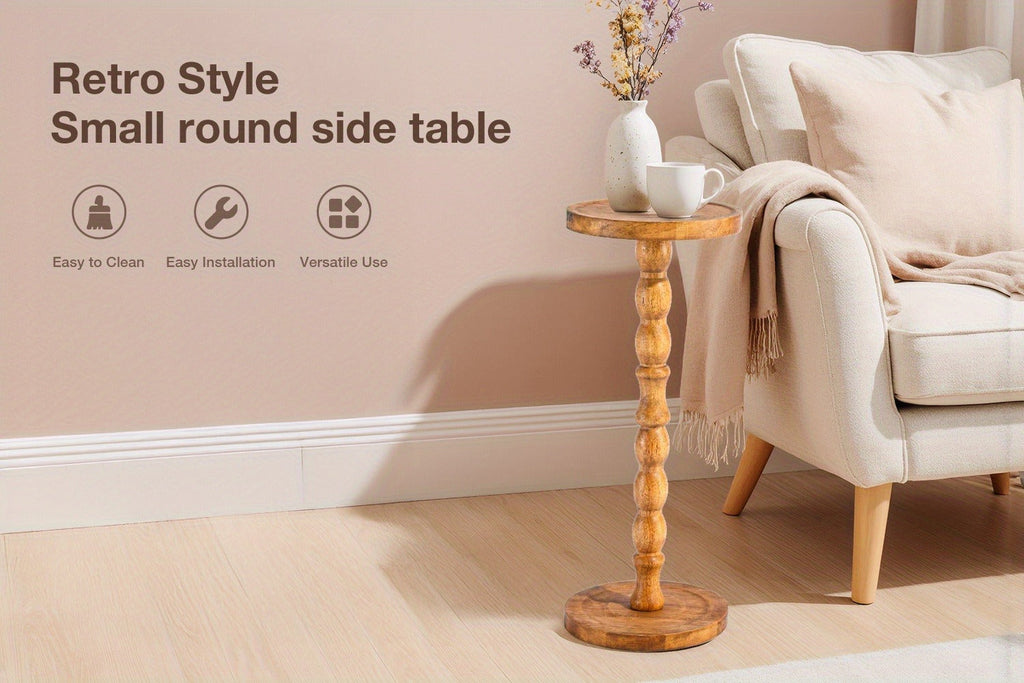 Side Table Small Round Accent Design with Solid Wood Legs in Black and Walnut Finish Options