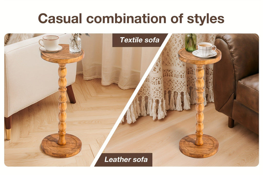 Side Table Small Round Accent Design with Solid Wood Legs in Black and Walnut Finish Options
