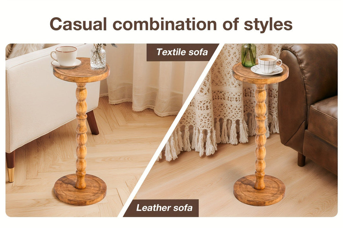 Side Table Small Round Accent Design with Solid Wood Legs in Black and Walnut Finish Options
