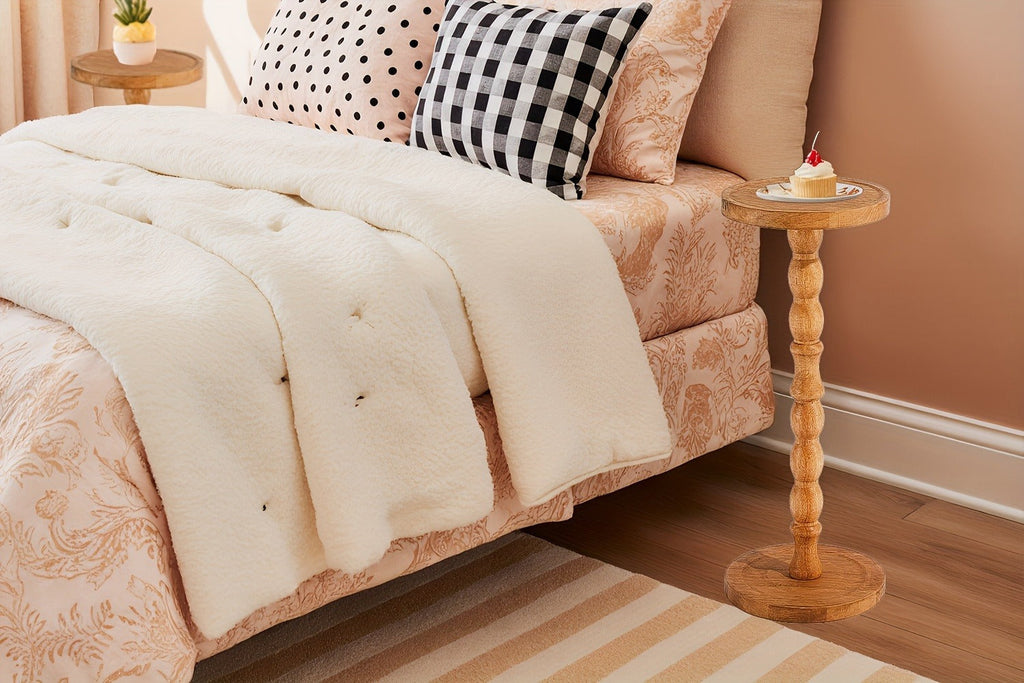 Side Table Small Round Accent Design with Solid Wood Legs in Black and Walnut Finish Options
